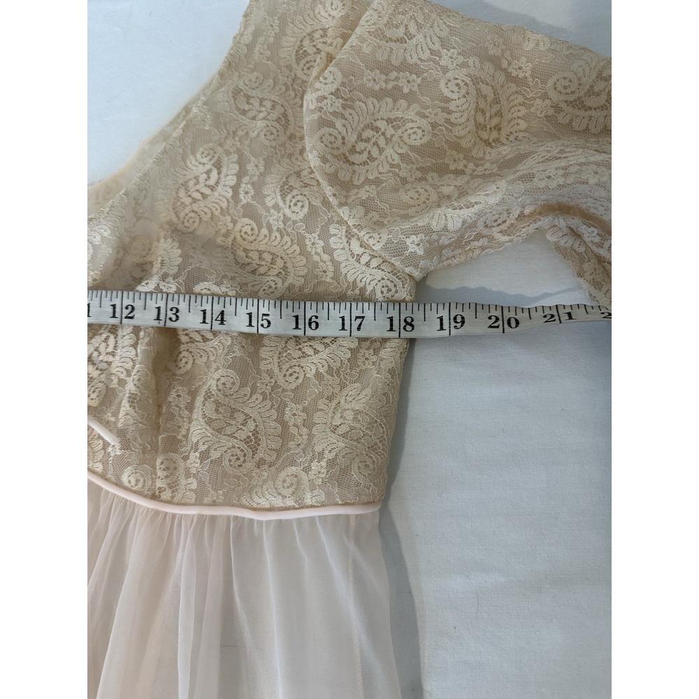 Vtg Lisette By Al Sterling Open Robe Nightgown Beige Lace Top Pink Chiffon 36 - Picture 7 of 8